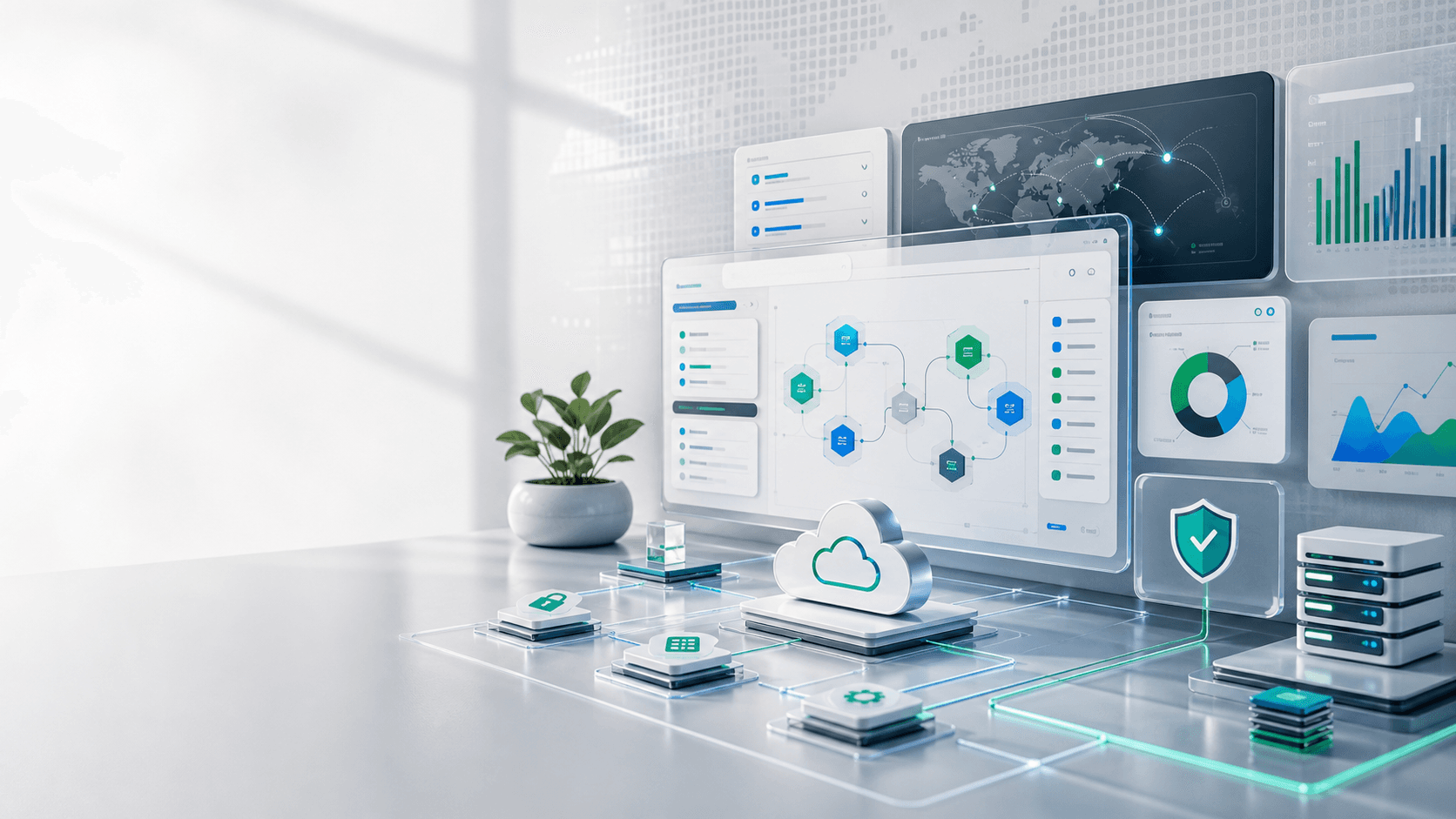 Abstract cloud software dashboards and infrastructure workflow visual